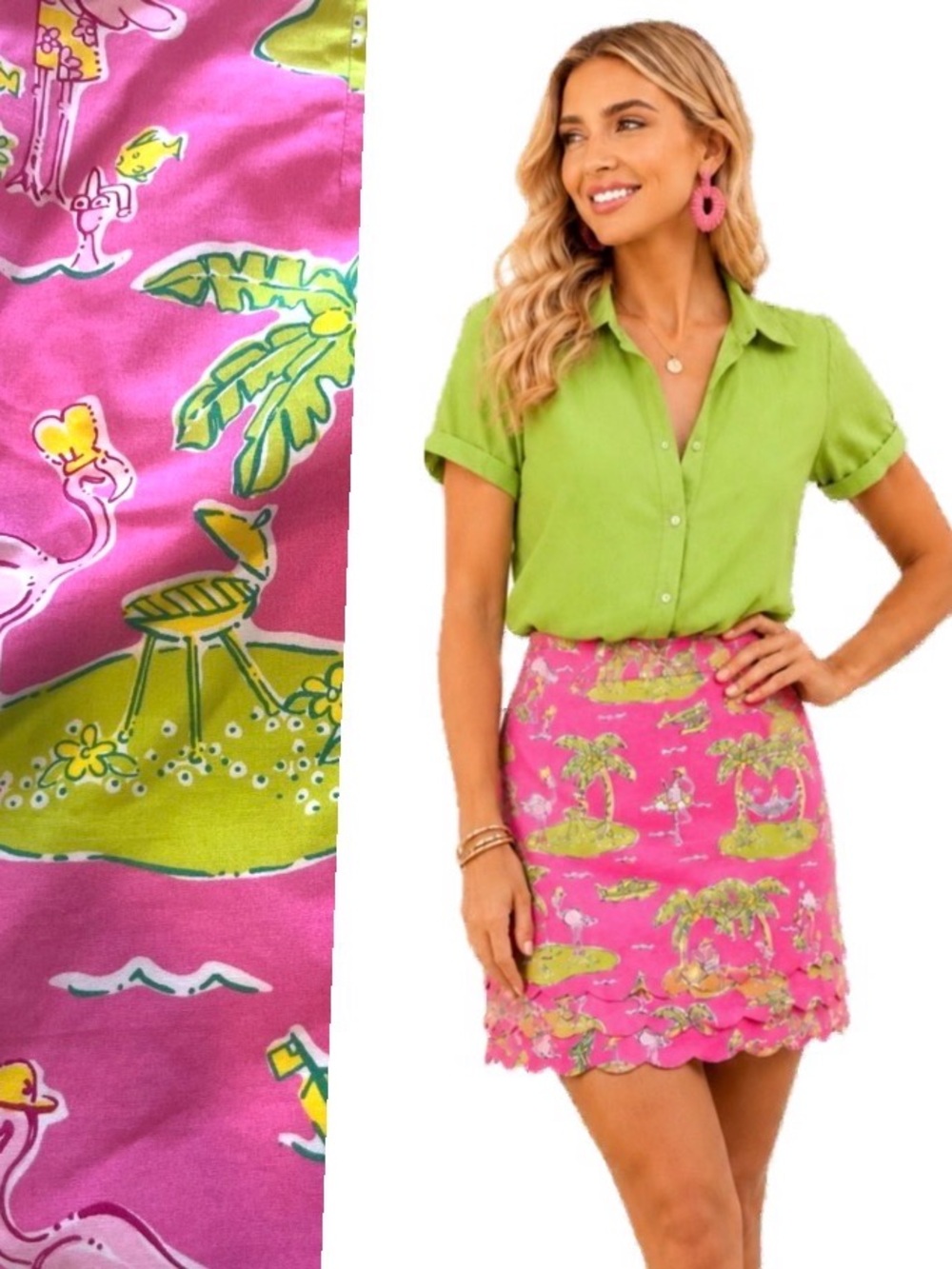 Lilly Pulitzer, Pink Vintage Flamingo scalloped Hem Skirt, Size 6 EUC